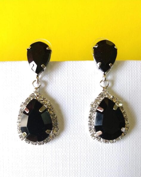 Black Teardrop Earrings, Gold Black Earrings, Teardrop Drop Earrings, Crystal popular Earrings, Black Gemstone Earrings, Gold Earrings