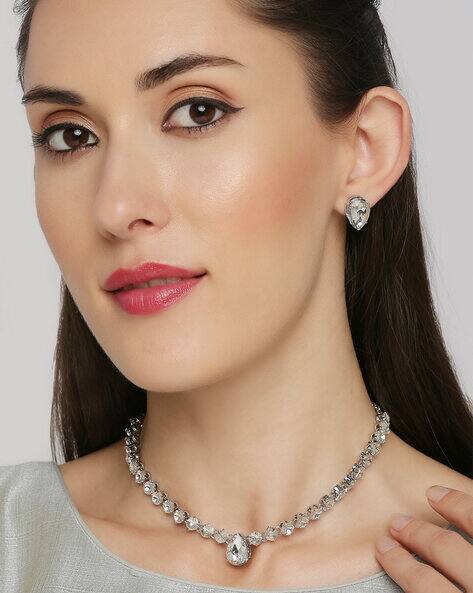 Fabula Silver-Plated Stone-Studded Necklace & Earrings Set