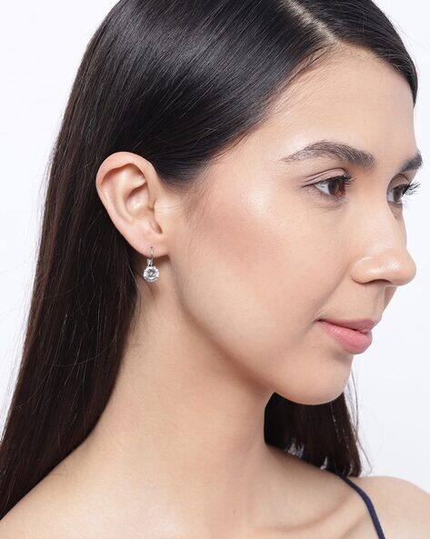 Oomph ECOS33-Silver-Plated Crystals Stud Earrings