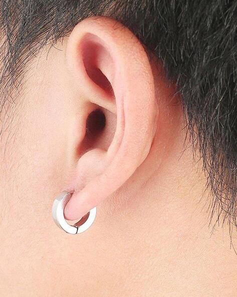 Men's Round Black Silver-Plated Stud Earring Set for Men - Priyaasi | Black earrings  men, Men earrings, Mens earrings studs
