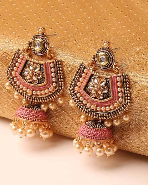 Turquoise and Pearl Multi-strand Long drop Earrings in Gold Tone|celeb –  Indian Designs