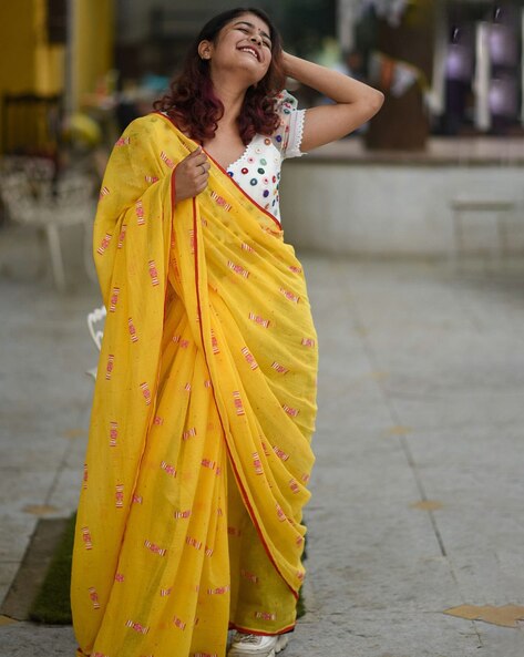 KALAMKARI PRINTED RAYON SATIN SAREE WITH IKAT BORDER – ShopBollyWear.Com