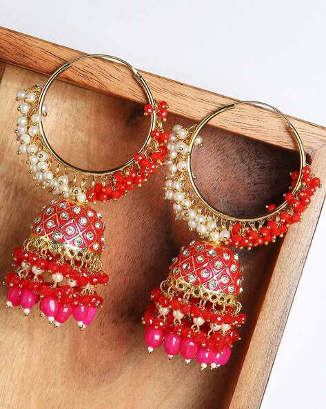 Buy Red Meenakari Kundan Polki Jhumka Earringssabyasachi Online in India -  Etsy