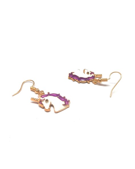 14k Yellow Gold Stud Earrings Unicorn Colorful Enamel for Children and  Girls – Massete