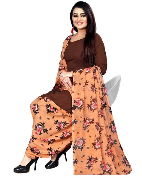 Floral Printed 3-Piece Unstitched Dress Material Price in India