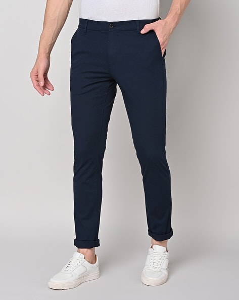 Urban Ranger by Pantaloons Navy Cotton Slim Fit Trousers