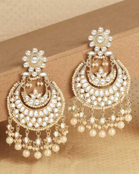 Gold Plated Pearl Chandbali Earrings in Silver made With Traditional I