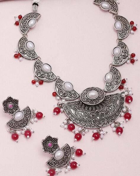 Fabula NECK7-Oxidized Silver-Plated Necklace & Earings Set