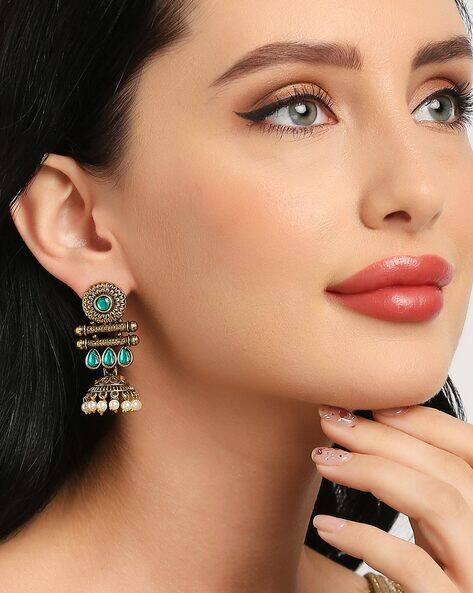 Oomph ECK114-Gold Tone Stones with Beads Jhumka