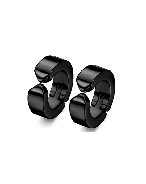 Buy OOMPH Pair Of Black Stainless Steel Small Fashion Hoop Earrings For Men  & Boys online