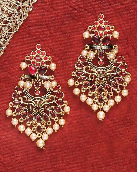 Red kundan sale earrings