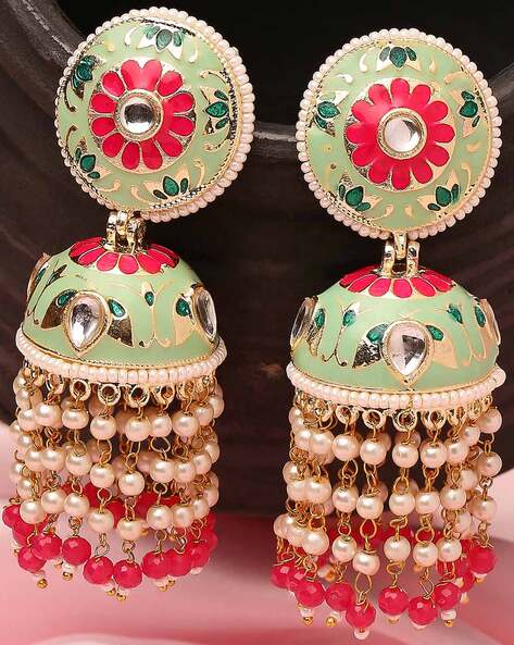 Rajasthani Earrings for Women – Pink Green | FashionCrab.com