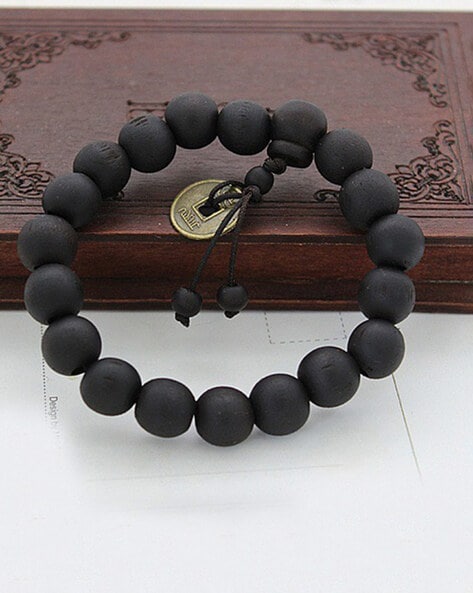 Natural Jwalamukhi Lava Stone Round Beads Bracelet