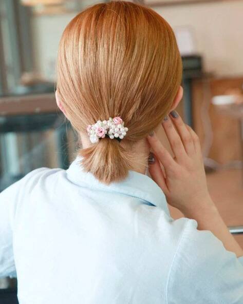 Fabula HSSK88-Pearl Beaded Ponytail Holder Ties