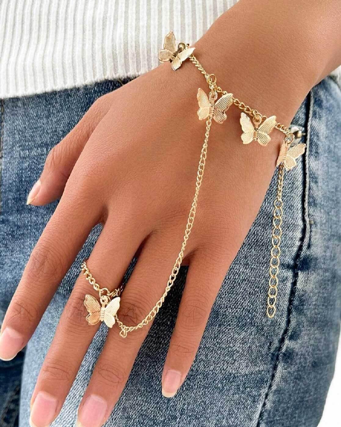 Butterfly Link Chain Bracelet Connected Finger Ring Snake Spider Punk Bangle  Bracelets For Women Creative Party Jewelry Gifts - Bracelets - AliExpress