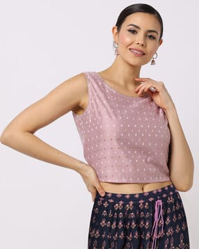fusion Micro Print Round-Neck Crop Top-picture-26