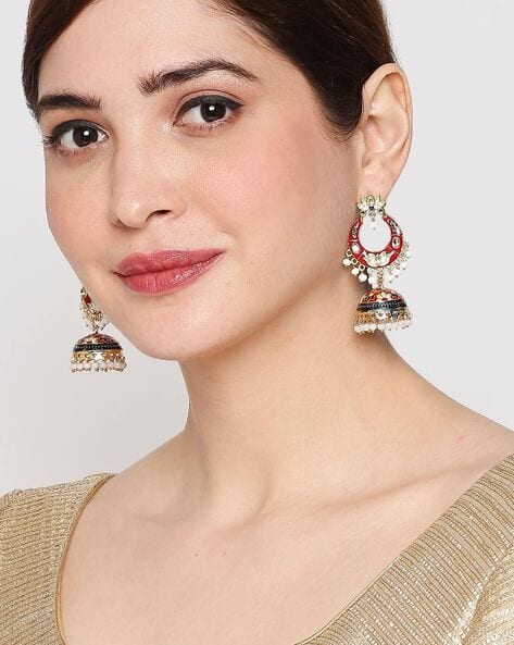 Oomph Ethnic Meenakari Jhumkas with Pearl