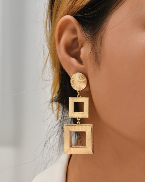 Gold square 2025 drop earrings