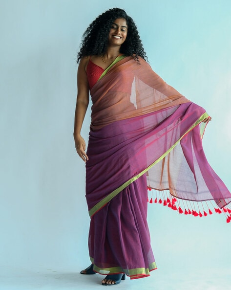 Handloom Cotton Red Saree With Black Border|Behekta Dil|Suta