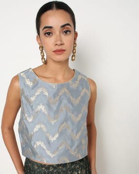fusion Brocade Chevron Stripe Crop Top-picture-17