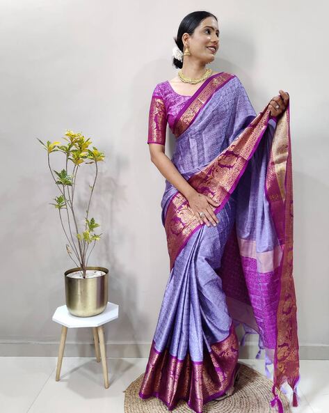 Lavender Color Linen Silk Saree With Blouse Piece - Navshtri Family