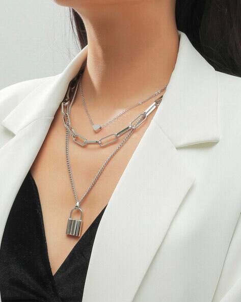 Oomph NYJ73-Silver-Plated Multi-Stranded Necklace