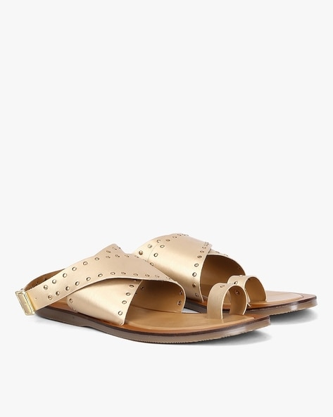 Tan and best sale gold flat sandals