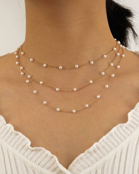 Pearl Gold Look Long Single Line Necklace – Sanvi Jewels