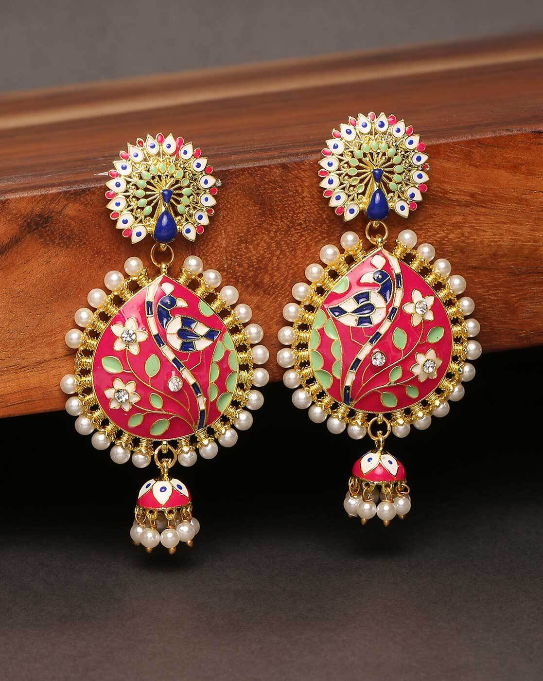 Mint Meenakari Flower Chandelier Earrings – Nithilah