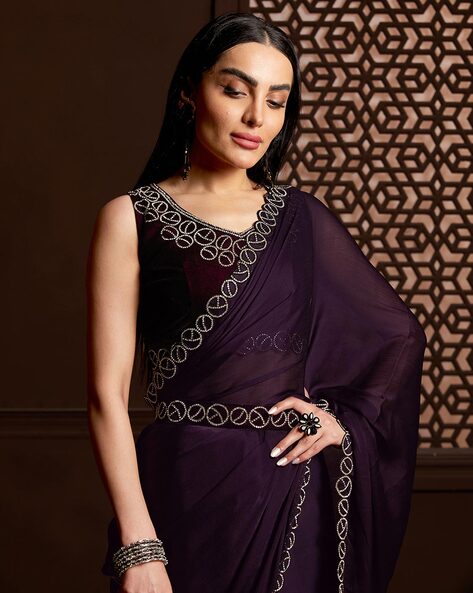 Half N Half Georgette Scalloped Saree in Purple and Black : SYC11752