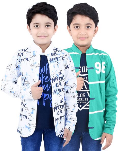 Shop Online Boys Black Animal Print T-shirt, Jacket and Jeans Set at ₹1659