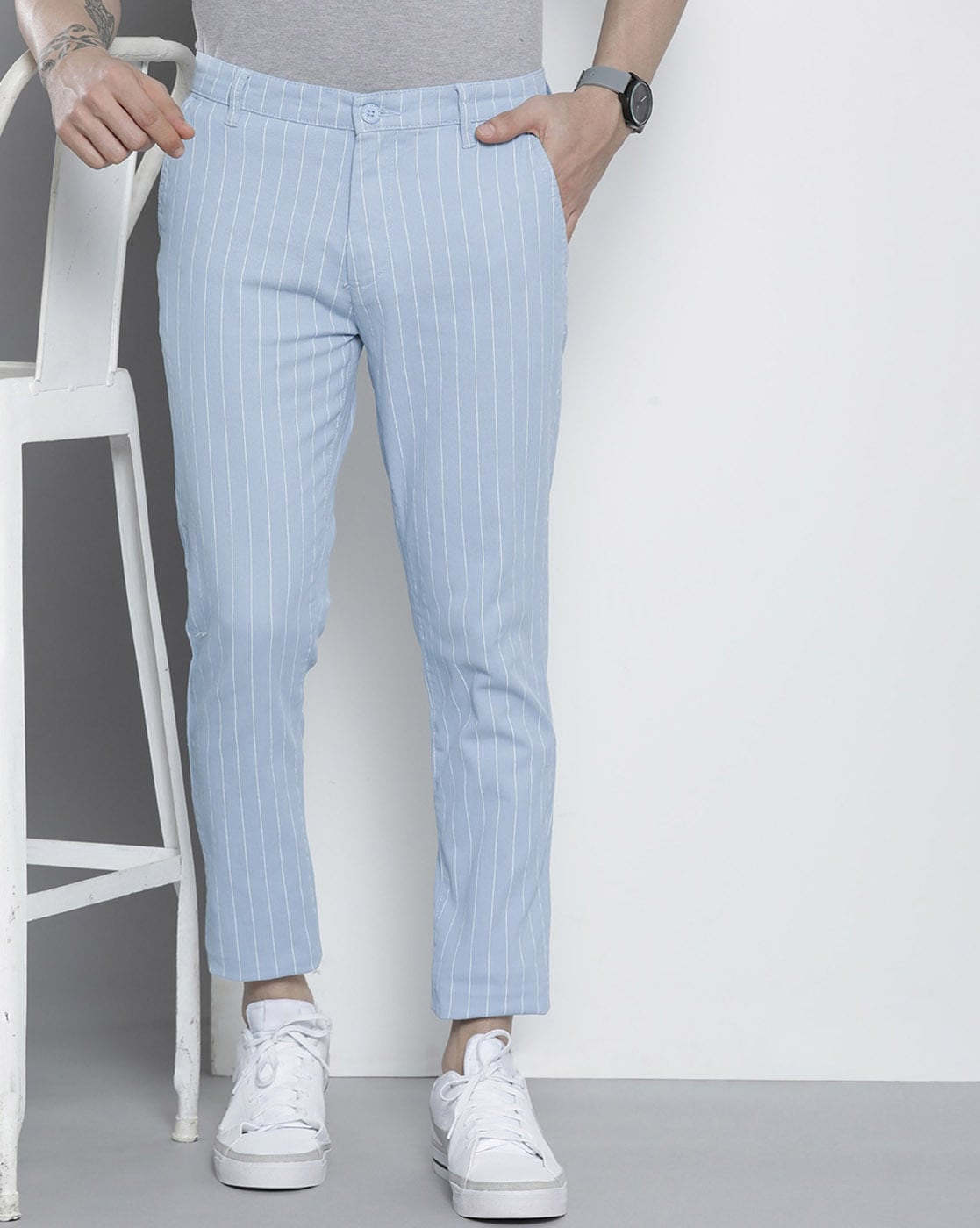 Linen Colossus Fashion White Blue Striped Relaxed Fit Trousers, Size: Extra  Small- XXXL at Rs 700/piece in New Delhi