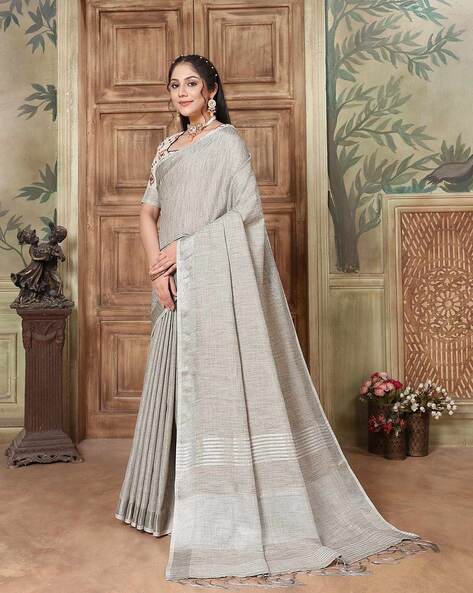 Buy Stylish Grey Linen Sarees Collection At Best Prices Online