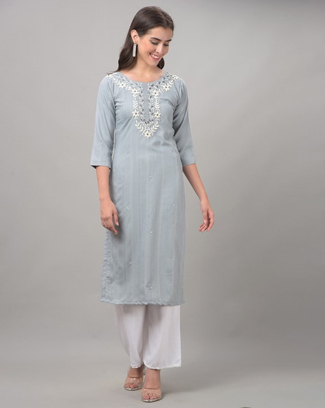 Buy Grey Embroidered Silk Blend Straight Kurta With Dupatta Online at  Rs.1979 | Libas