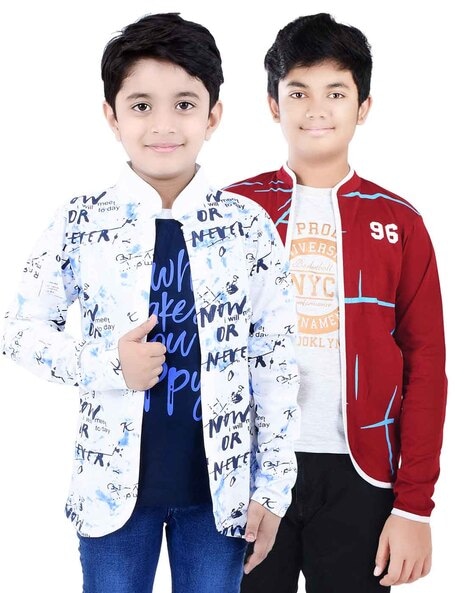 Buy online White Round Neck Printed T-shirt With Jacket from boys for Women  by V-mart for ₹699 at 0% off | 2024 Limeroad.com