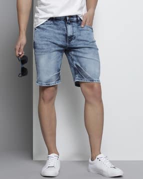 the indian garage co Acid-Wash Slim Fit Denim Shorts-picture-12