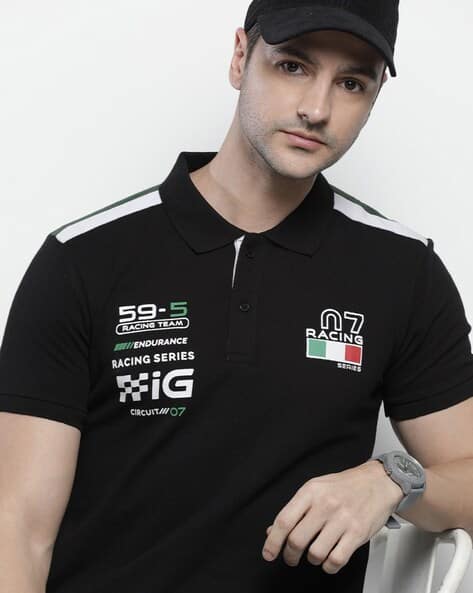 The Indian Garage Co Typographic Print Slim Fit Polo T-Shirt