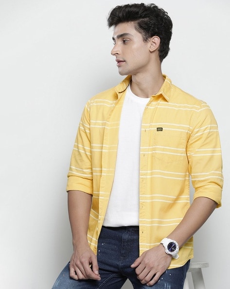 Yellow Double Pocket Denim Shirt, Jean Shirt, Men Jeans Shirt, मेन डेनिम  शर्ट - kwiqdrop, Palakkad | ID: 24290526833