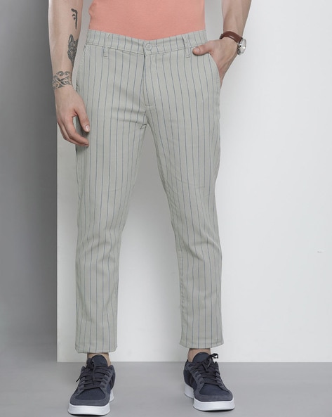 Buy Striped Slim Fit Flat-Front Trousers Online at Best Prices in India -  JioMart.