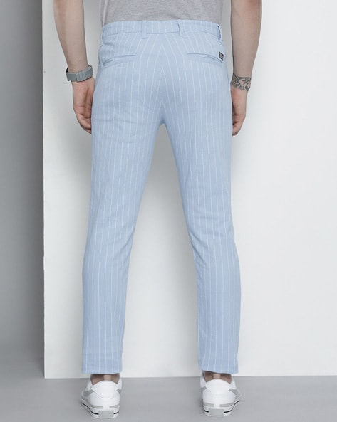 Sky Blue Slim Fit Pants - Flat Front