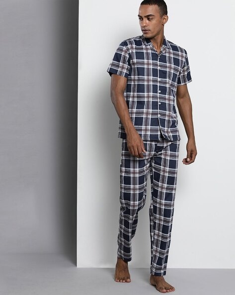 Mens checked pyjama set new arrivals