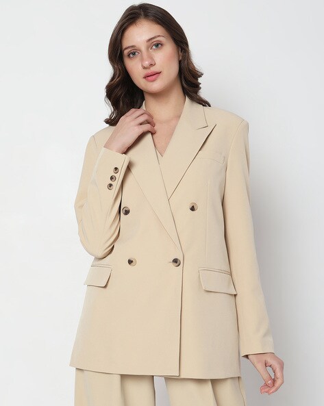 Beige double on sale breasted blazer womens