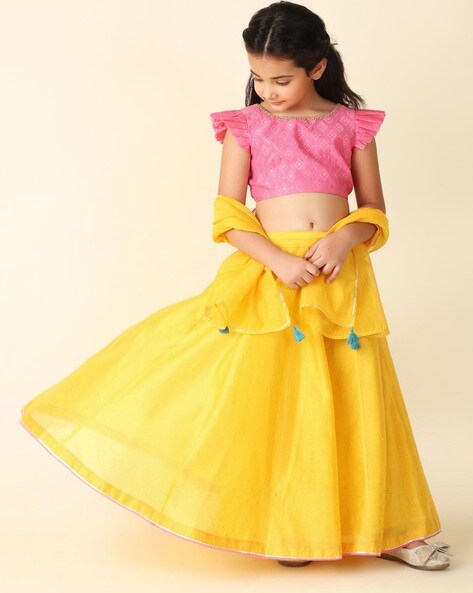 Buy Cotton Printed 3 Piece Lehenga Set for Kids Online at Fabindia |  10700129