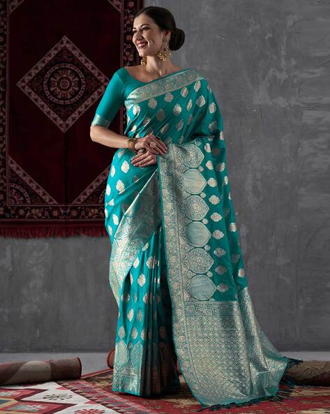 Blue Yellow Tissue Base Kanjivaram Silk Saree – StylebyPanaaash