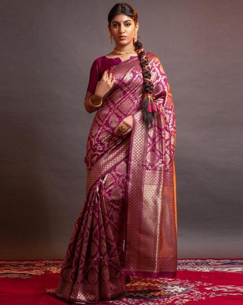 Women's Traditional Woven Banarasi Silk Saree With Blouse - Lilots