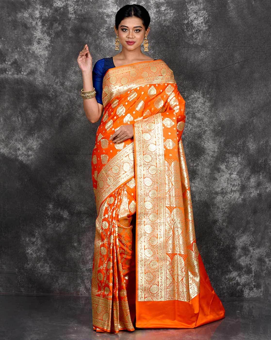 Buy Katan Banarasi Saree Sep-21: 50 Online | Banarasi sarees, Contrast  blouse, Bridal saree