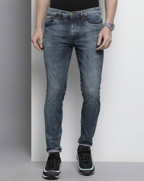 THE INDIAN GARAGE CO Men Mid-Wash Slim Fit Jeans with Whiskers