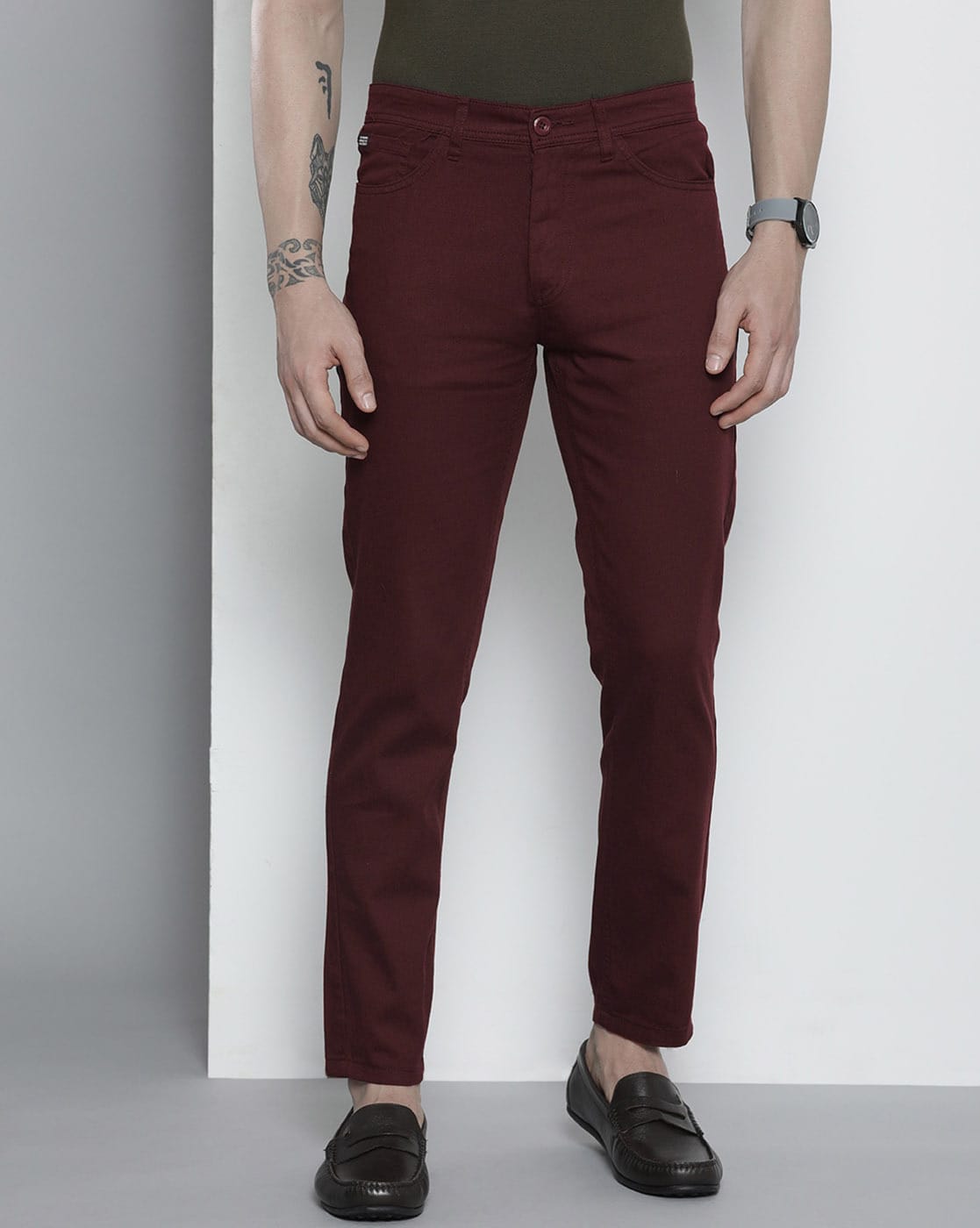 Lars Amadeus Men's Dress Chino Slim Fit Stretch Flat Front Solid Color  Business Pants Burgundy 30 : Target