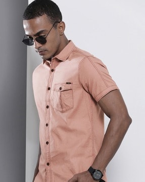 Cross Dyed Sim Fit Shirt with Patch Pocket