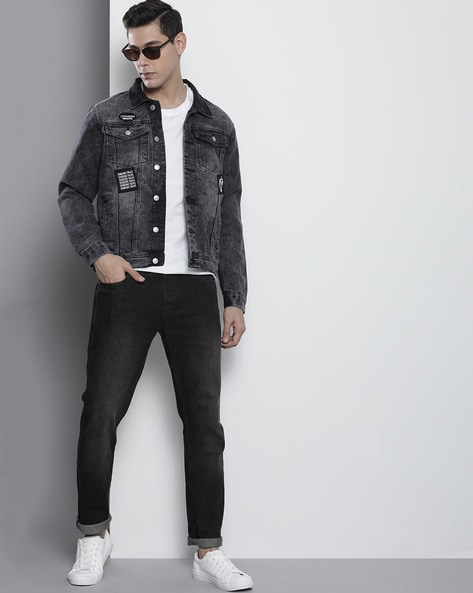 Buy Carbon Black Two Pockets Denim Jacket Online | Tistabene - Tistabene